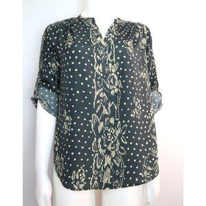 WOMEN'S BLACK BEIGE PRINT BLOUSE - SILKY TEXTURE - COLLECTIVE CONCEPTS - SIZE M